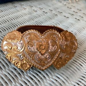 Gold & Silver Triple Heart Belt Buckle
